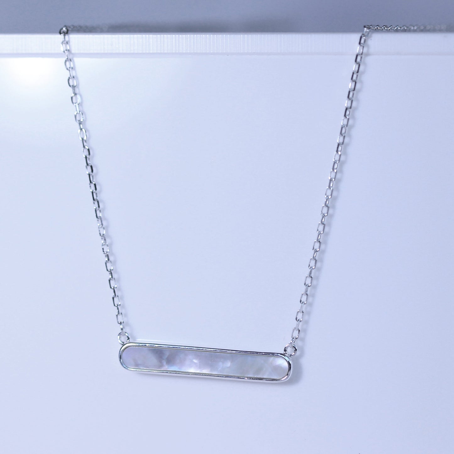 Sterling Silver Mother of Pearl Bar Necklace 18 Inches