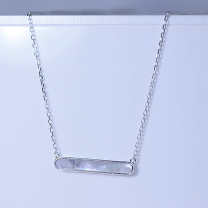 Sterling Silver Mother of Pearl Bar Necklace 18 Inches