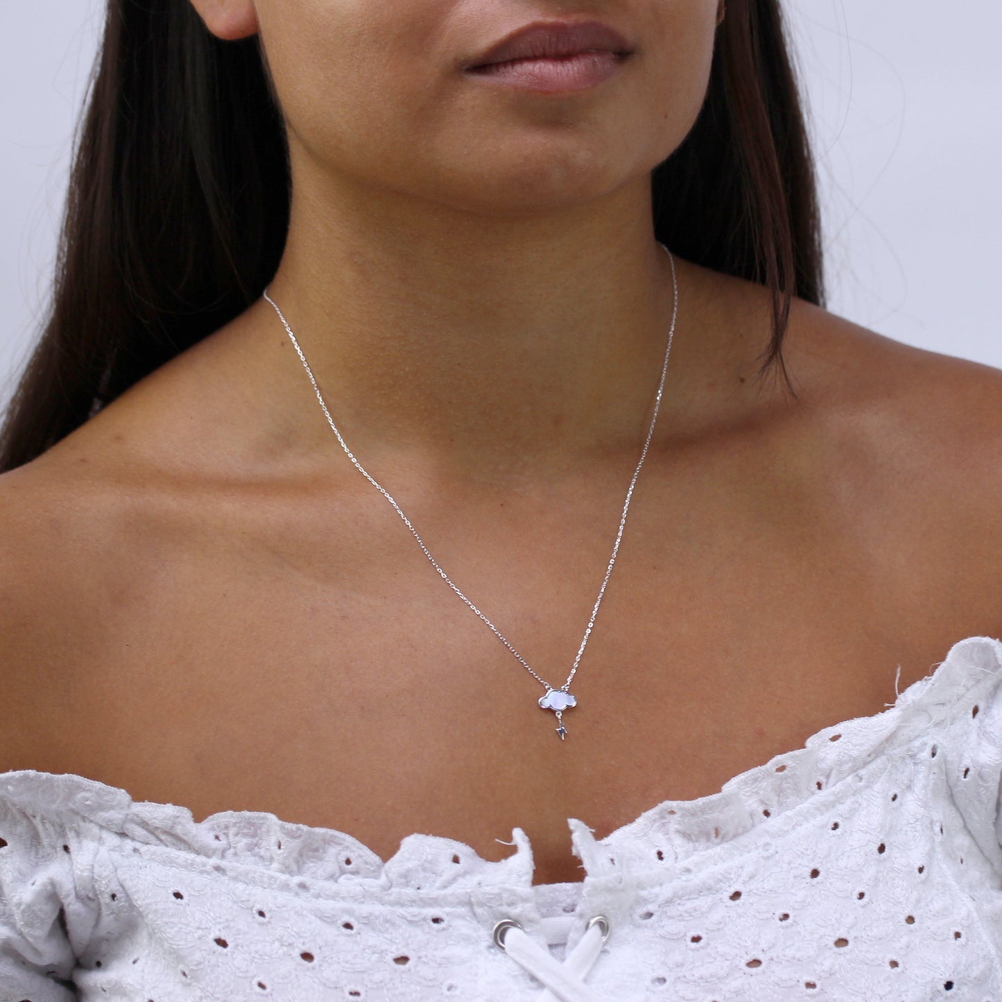 Sterling Silver Mother of Pearl Lightning Cloud Necklace