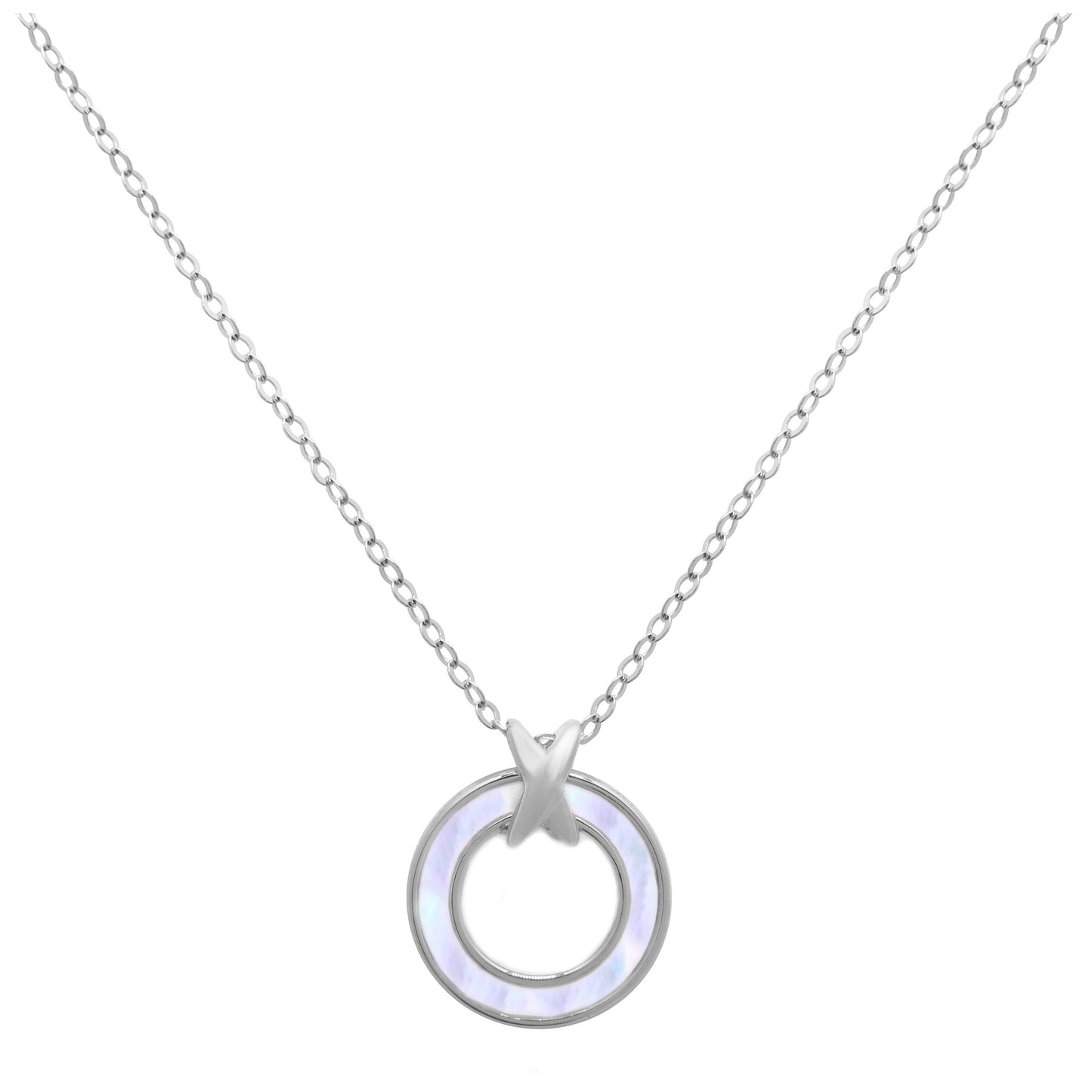 Sterling Silver Mother of Pearl Karma Circle Necklace 18 Inch