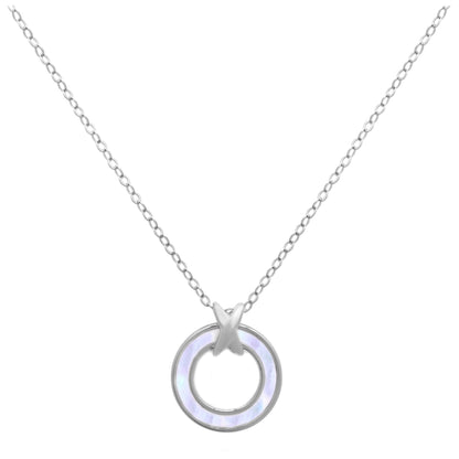 Sterling Silver Mother of Pearl Karma Circle Necklace 18 Inch