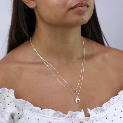 Sterling Silver Star & Crescent Moon Double Layer Necklace