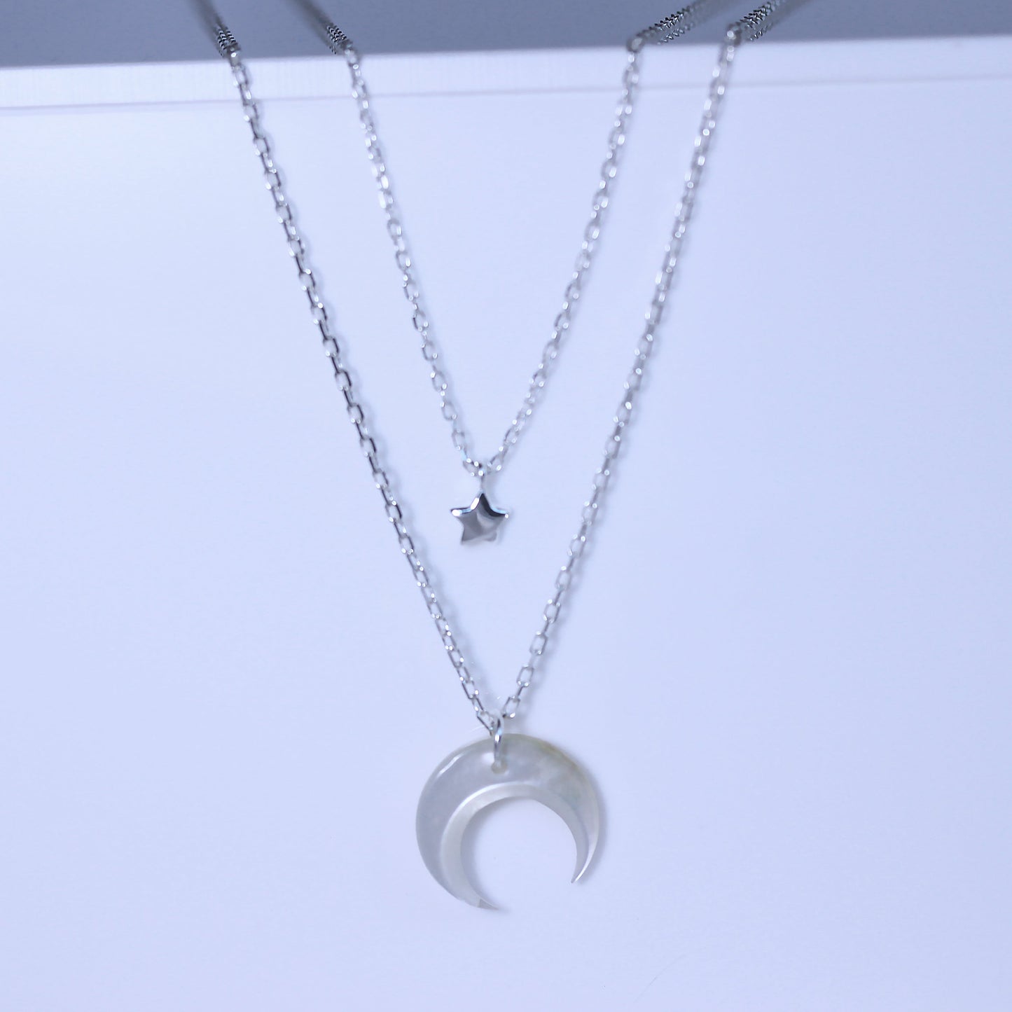 Sterling Silver Star & Crescent Moon Double Layer Necklace