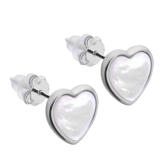 Sterling Silver Mother of Pearl Heart Stud Earrings