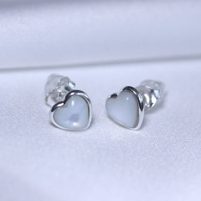 Sterling Silver Mother of Pearl Heart Stud Earrings