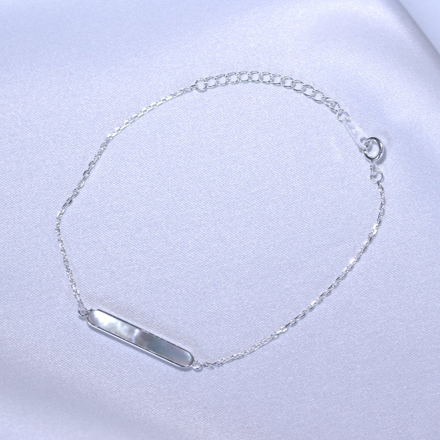 Sterling Silver Mother of Pearl Bar Adjustable Bracelet 7-8 Inches