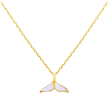 Gold Plated Sterling Silver Mother of Pearl Whale Tail Necklace - 18 Inches