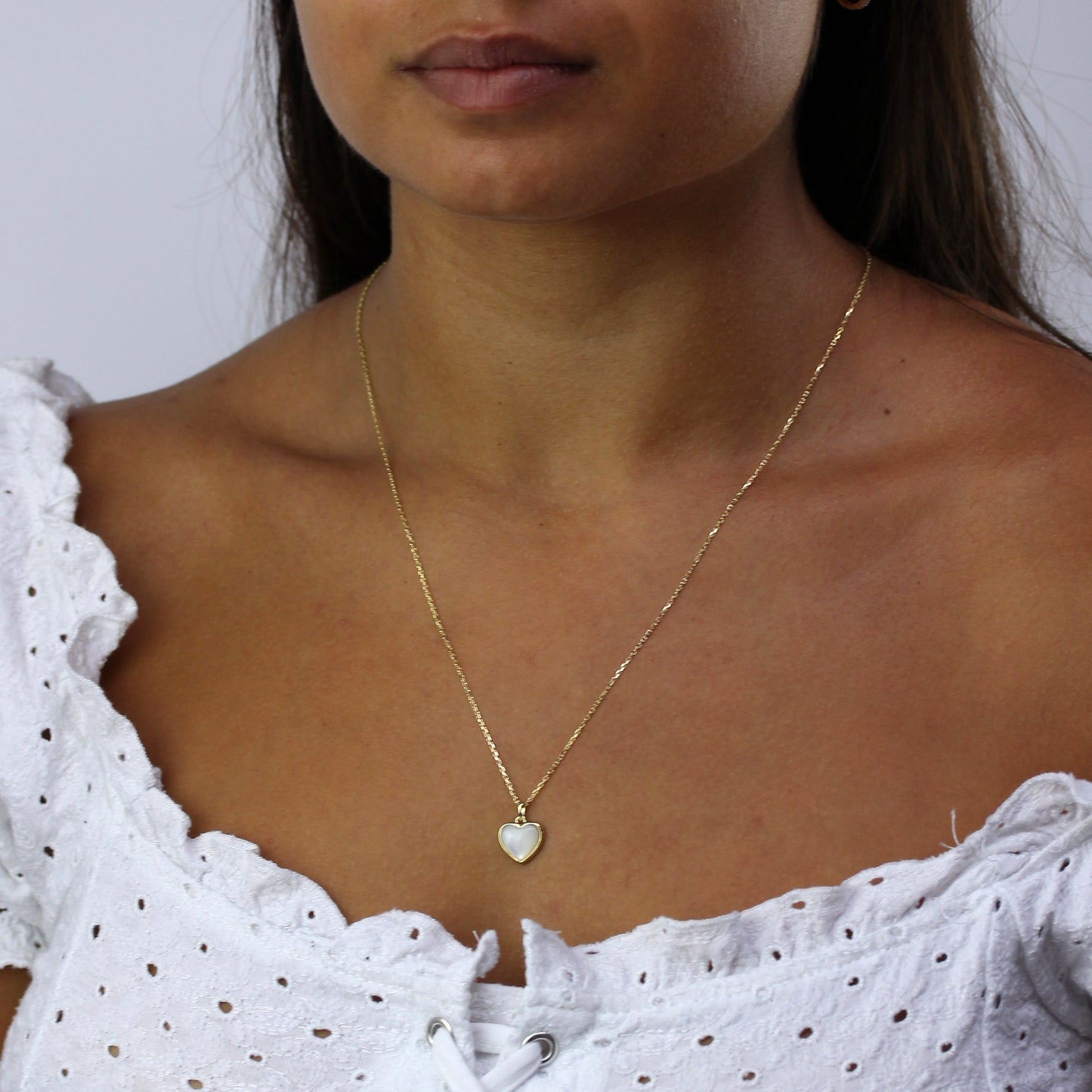 Gold Plated Sterling Silver Mother of Pearl Heart Necklace