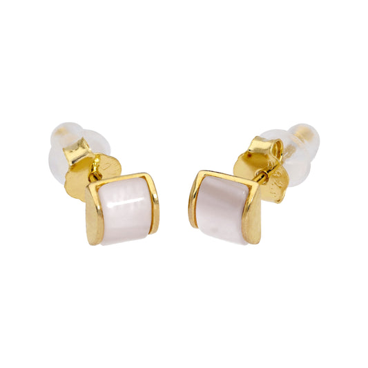 Gold Plated Sterling Silver Domed Mother of Pearl Stud Earrings