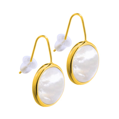 Gold Plated Sterling Silver Mother of Pearl Round Drop Earrings