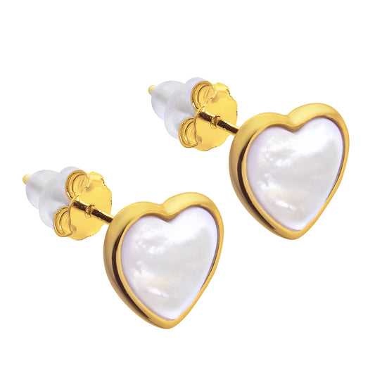 Gullbelagt Sterling Sølv Mother of Pearl Heart Stud øredobber