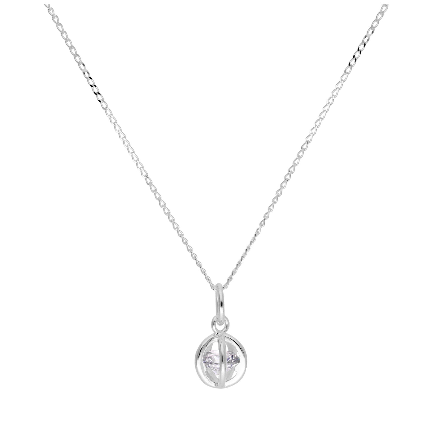 Sterling Silver & CZ Crystal Open Ball Necklace 14 - 22