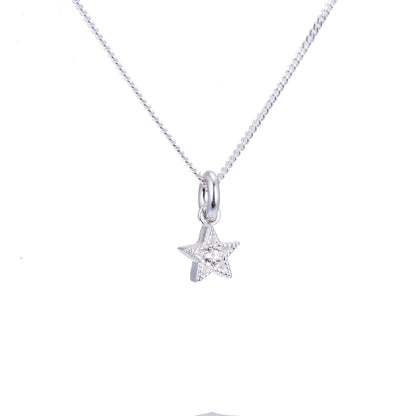 Tiny Sterling Silver & CZ Crystal Star Necklace 14 - 32 Inches