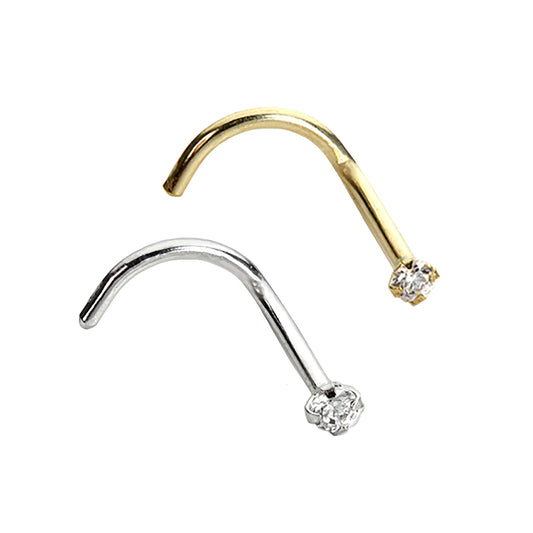 9ct Yellow & White Gold 1.5mm CZ Nose Screw Set