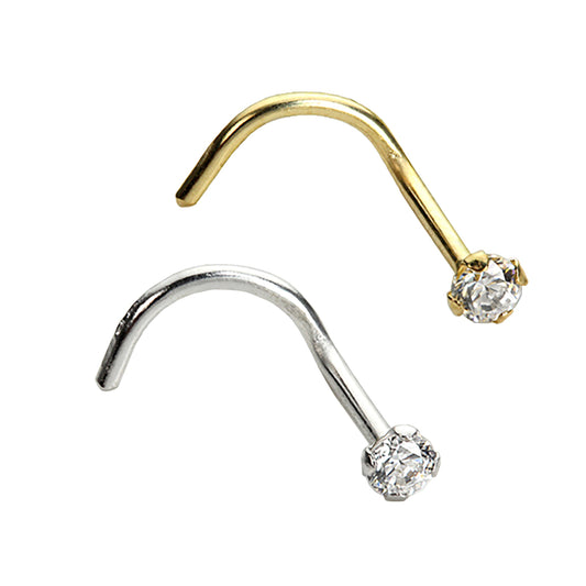 9ct Yellow & White Gold 2mm CZ Crystal Nose Screw Set