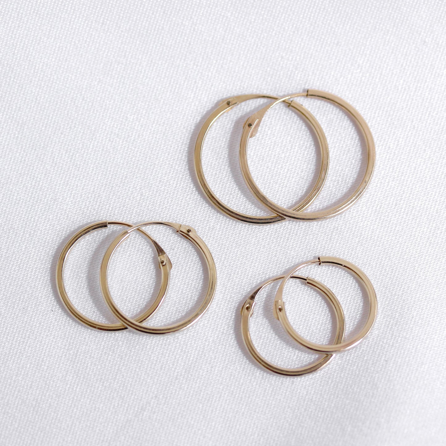 Triple 9ct Gold 1mm Square 10 12 14mm Hoop Earrings Set