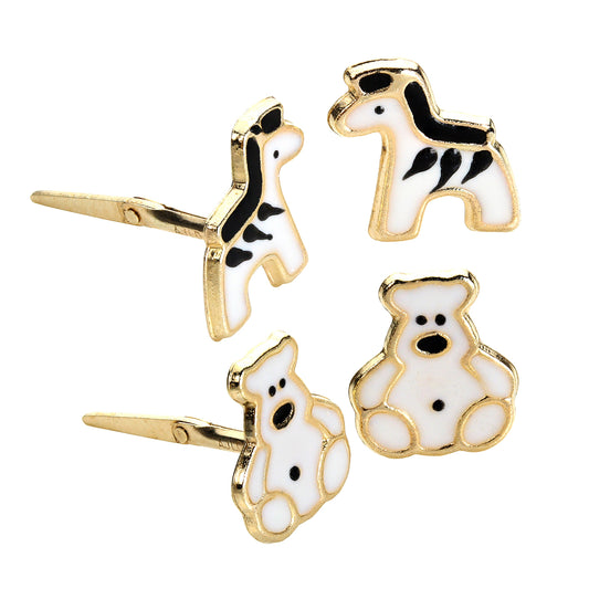 9ct Gold Andralok Kids Zebra & Polar Bear Stud Earrings Set