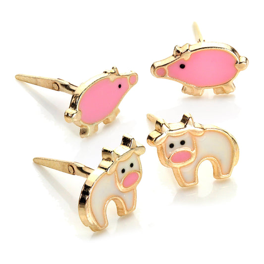 9ct Gold Andralok Kids Farmyard Animal Stud Earrings Set