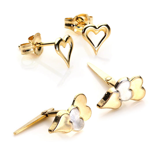 9ct Gold Kids Hearts Stud Earrings Set