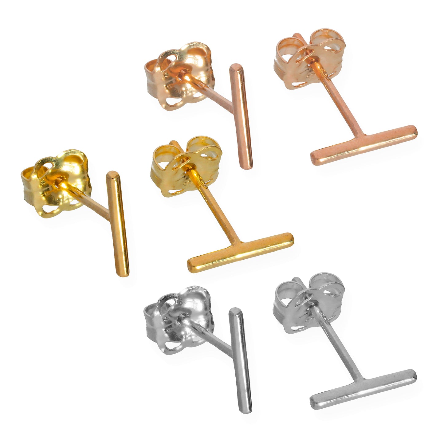 Triple Mixed 9ct Gold Bar Stud Earrings - 3 Pack