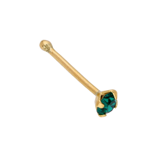 9 karat gull 2 ​​mm Emerald Gemstone Nese Pin Stud