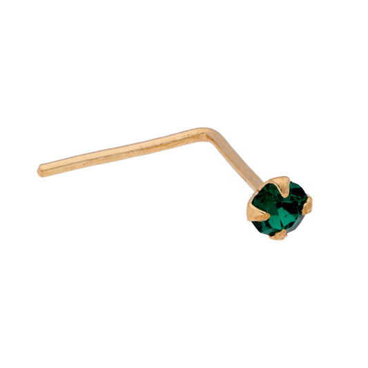 9ct Gold 2mm Emerald Gemstone L-Shaped Nose Stud