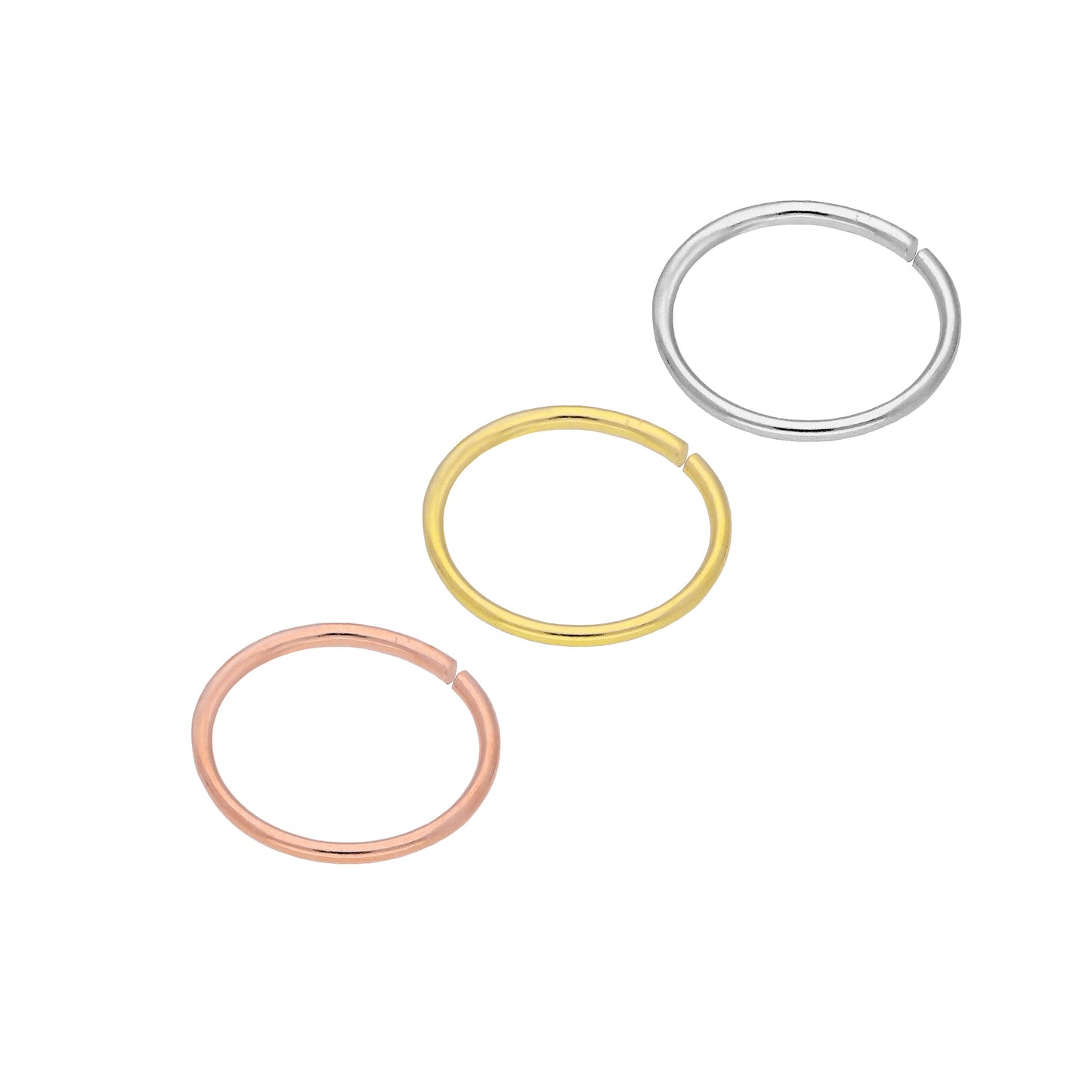 Triple 9ct Yellow Rose & White Gold 6mm Nose Hoop Rings Set