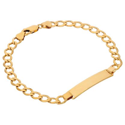 9ct Gold 5mm Diamond Cut Curb ID Bracelet - 7 Inches