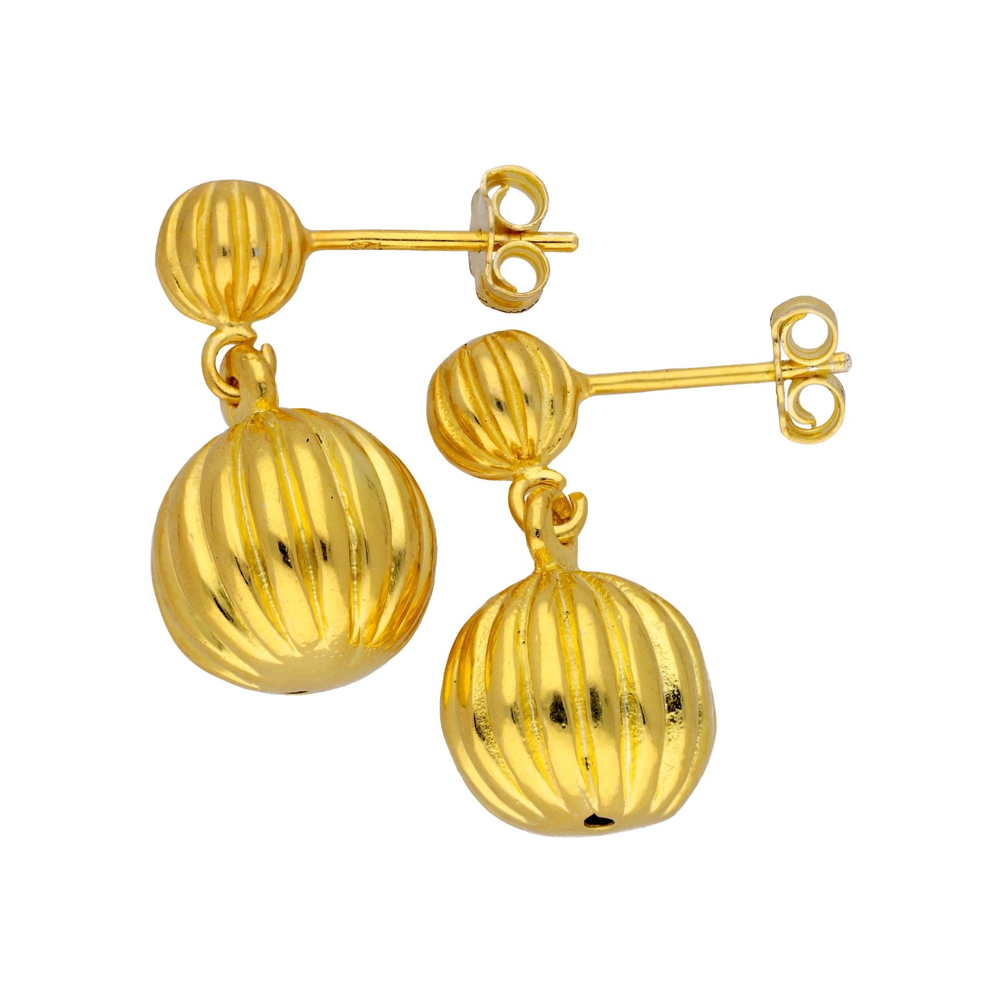 Gold Plated Sterling Silver Double Ball Drop Stud Earrings