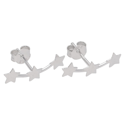 Triple Sterling Silver Star Stud Earrings