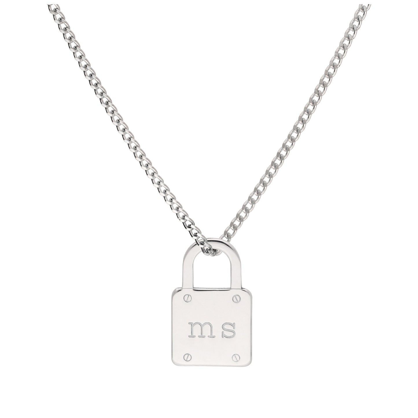 Bespoke Sterling Silver Initials Padlock Necklace 16-28 Inches