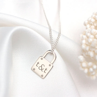 Bespoke Sterling Silver Initials Padlock Necklace 16-28 Inches