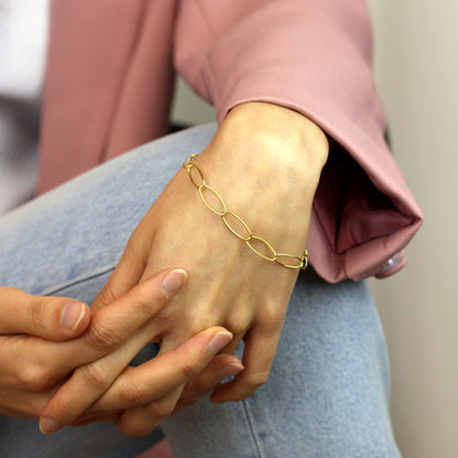 Gold Plated Sterling Silver Twisted Oval Link Chain Bracelet