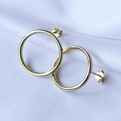 Gold Plated Sterling Silver 20mm Large Open Circle Stud Earrings