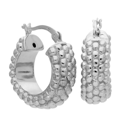 Sterling Silver Bobble Beaded Chunky Round Hoop Earrings