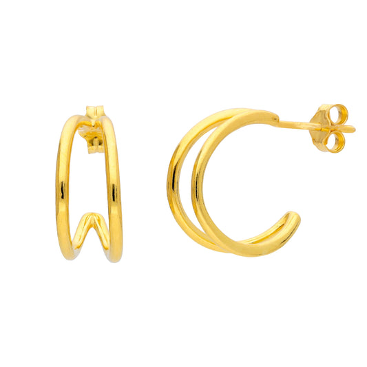 Gold Plated Sterling Silver Double Claw Hoop Stud Earrings