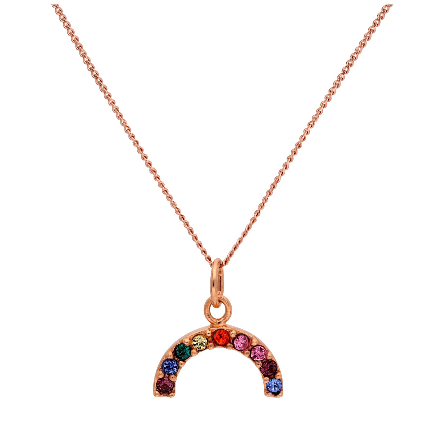 Rose Gold Plated Sterling Silver CZ Rainbow Necklace 14-32"