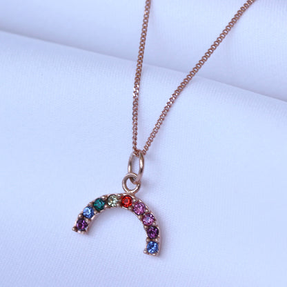 Rose Gold Plated Sterling Silver CZ Rainbow Necklace 14-32"