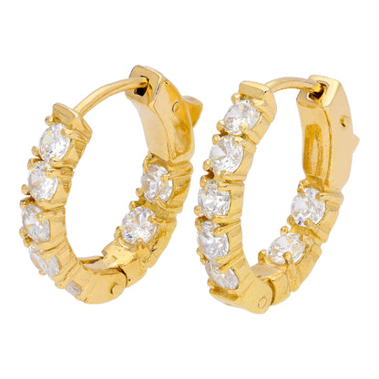 Gold Plated Sterling Silver CZ Eternity 18mm Huggie Hoop Earrings