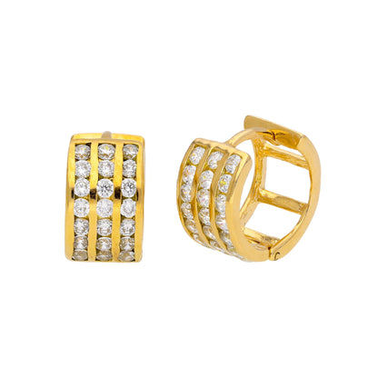 Gold Plated Sterling Silver CZ Triple Set Huggie Earrings