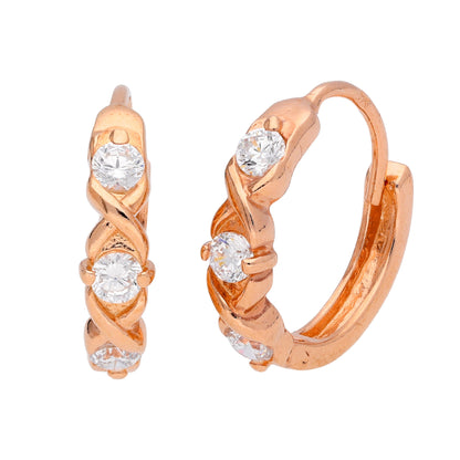 Rose Gold Plated Sterling Silver Triple CZ Huggie Earrings