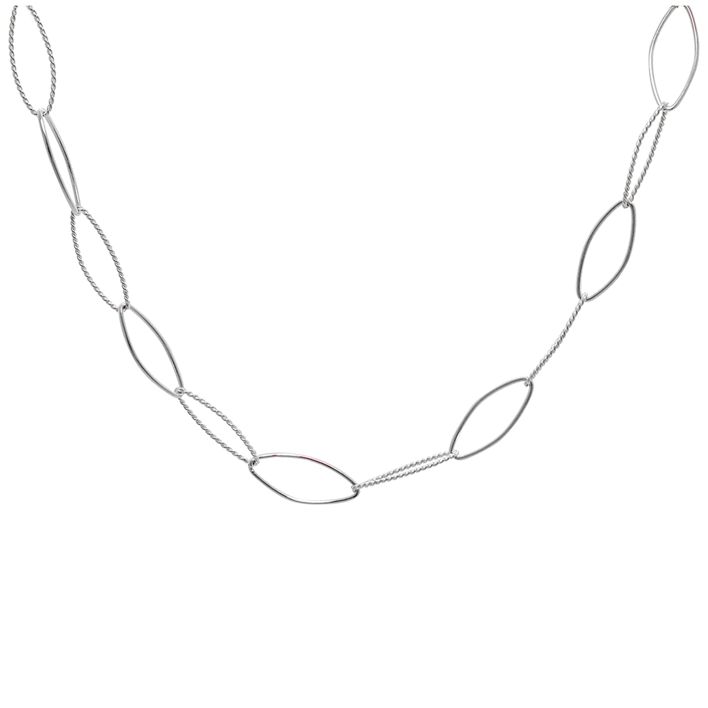 Sterling Silver Twisted Oval Link Chain Necklace 14+2 Inches