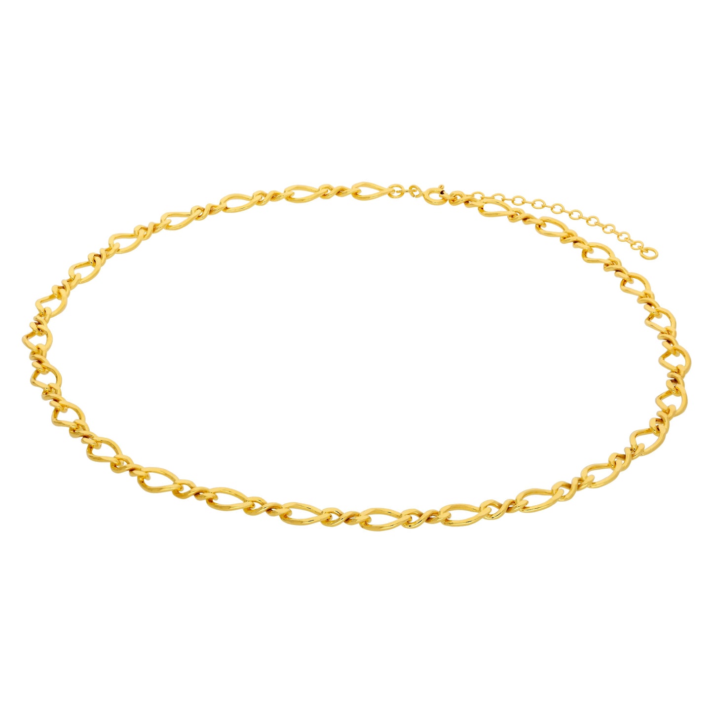 Gold Plated Sterling Silver Figaro Twist Link Necklace 16-18 Inch