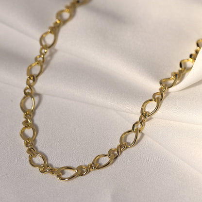 Gold Plated Sterling Silver Figaro Twist Link Necklace 16-18 Inch