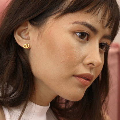 Gold Plated Sterling Silver Chunky Link Stud Earrings