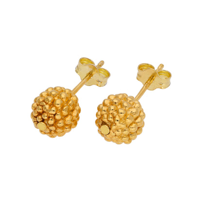 Gold Plated Sterling Silver Beaded 8mm Ball Stud Earrings