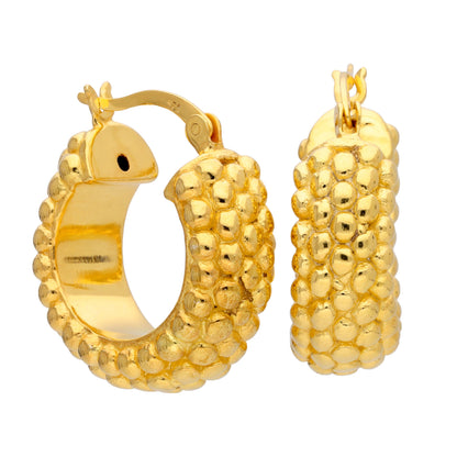 Gold Plated Sterling Silver Beaded Chunky 22mm Hoop Earrings