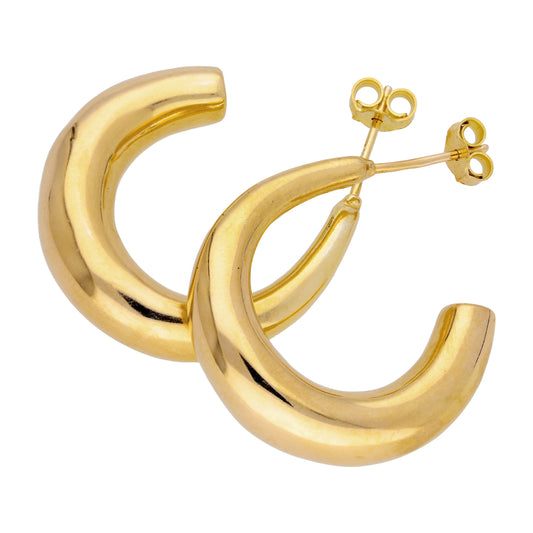 Gold Plated Sterling Silver Chunky Open Hoop Stud Earrings