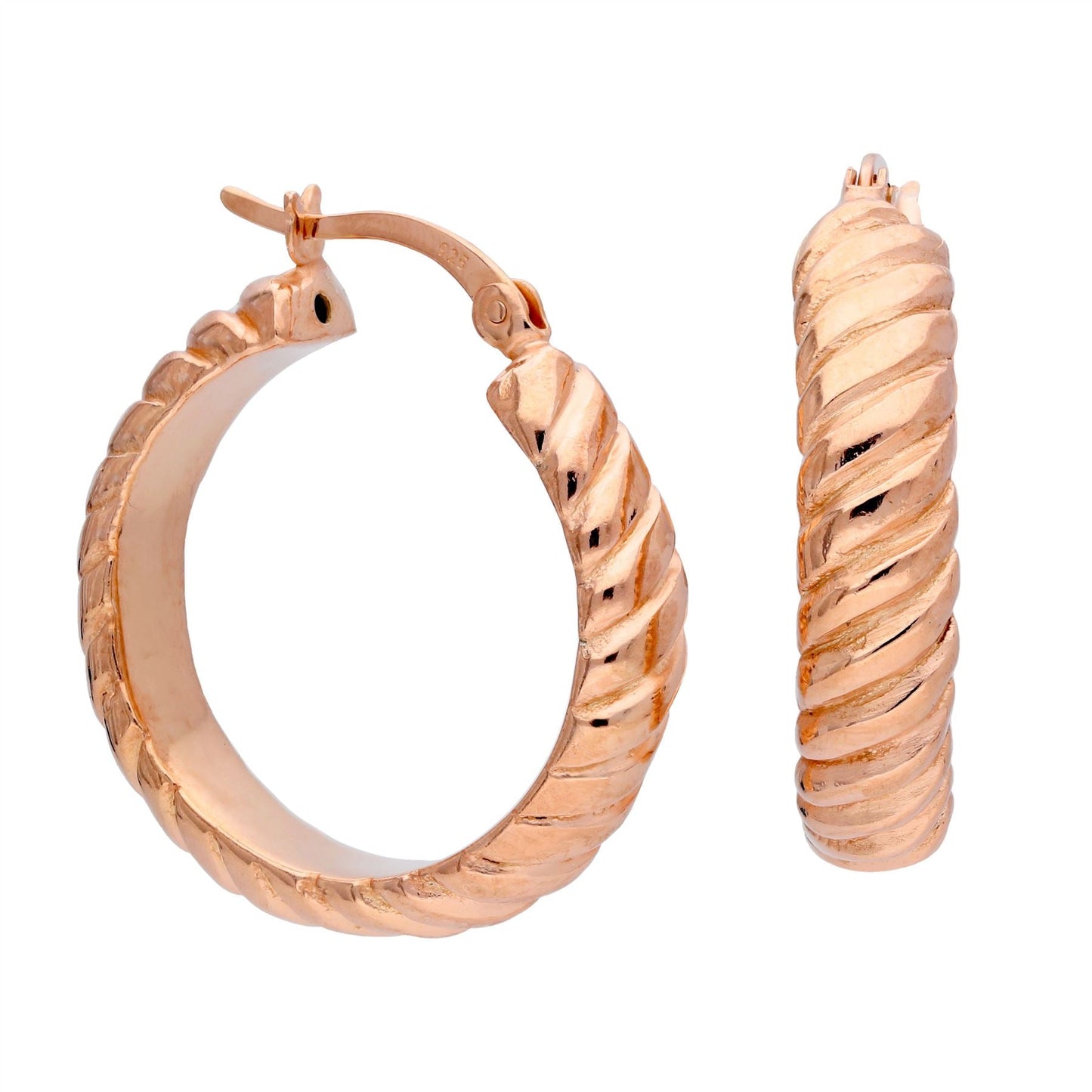 Rose Gold Plated Sterling Silver Twisted 26mm Hoop Earrings