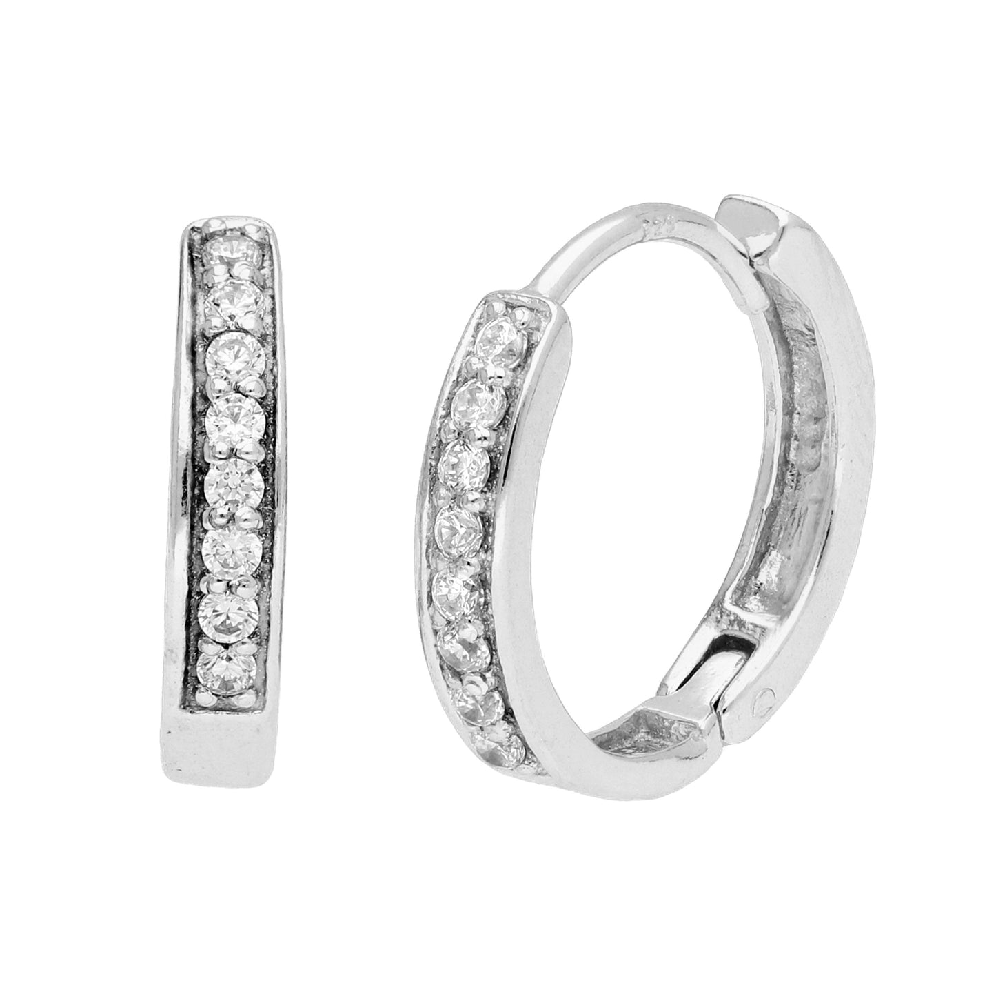 Sterling Silver Clear CZ Pave 15mm Huggie Hoop Earrings